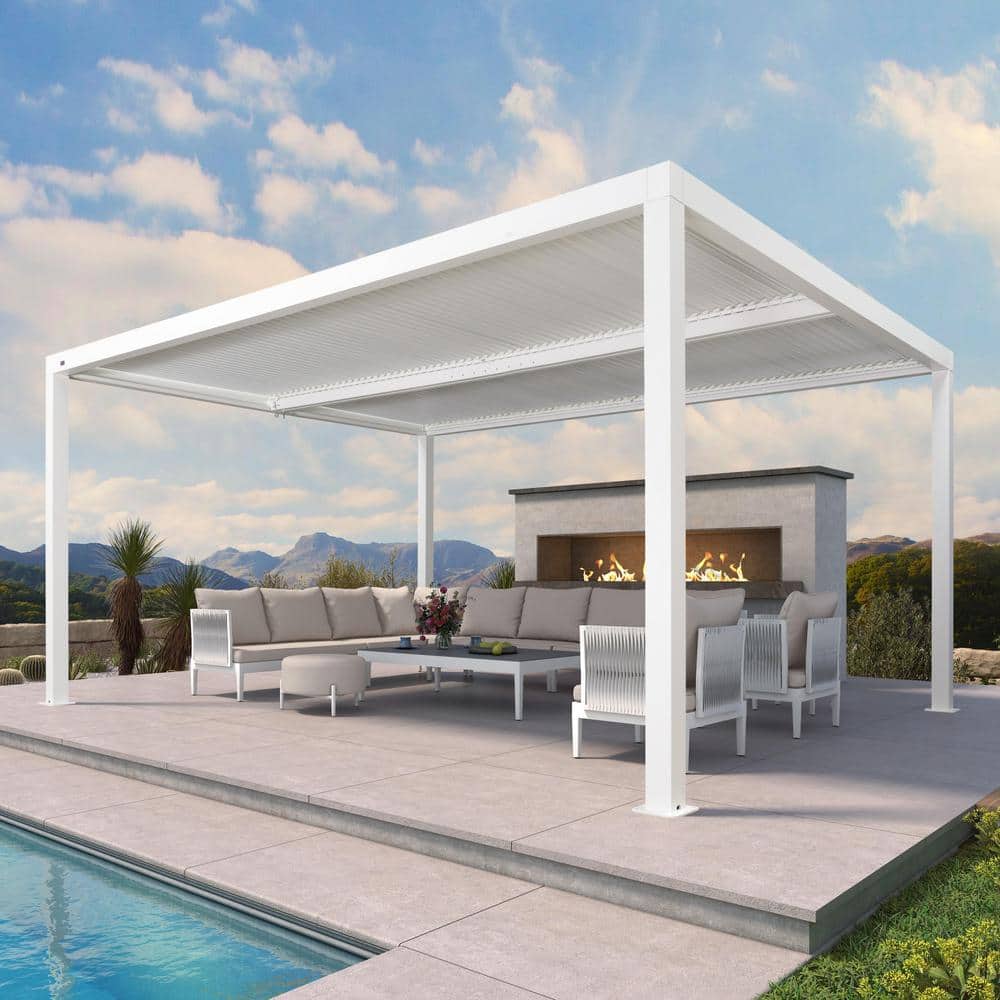 PURPLE LEAF 12 ft. x 16 ft. White Aluminum Frame Outdoor Patio Louvered ...
