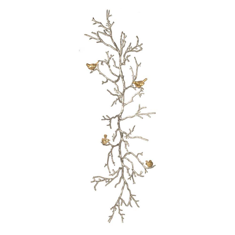 Gold and Silver Aluminum Branch Wall Sculpture with Birds