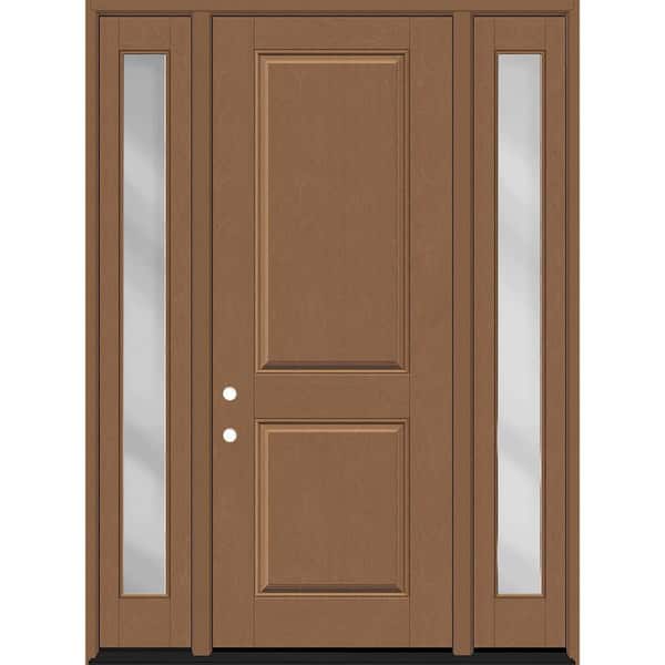 Steves & Sons Regency 64 in. x 96 in. 2P Squaretop LHIS AutumnWh Stain Mahogany Fiberglass Prehung Front Door w/Clear 12in. SLs 4-9/16