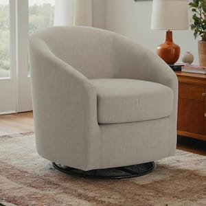 Beige Fabric Indoor Modern Upholstery Swivel Gliding Chair