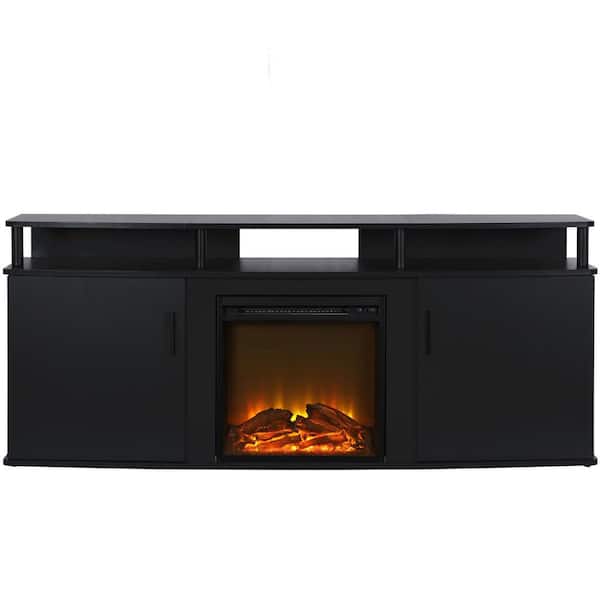 Ameriwood Home Windsor 63 1 In, Media Console Fireplace Black