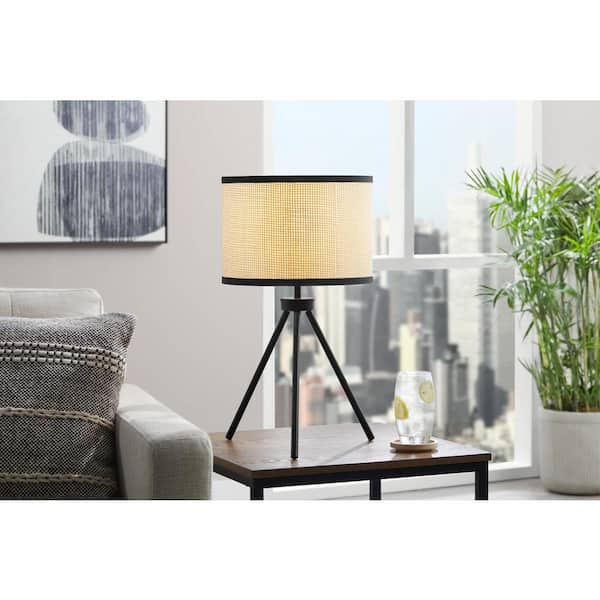 Hampton Bay 21.5 in. Black Fortston Tripod Table Lamp