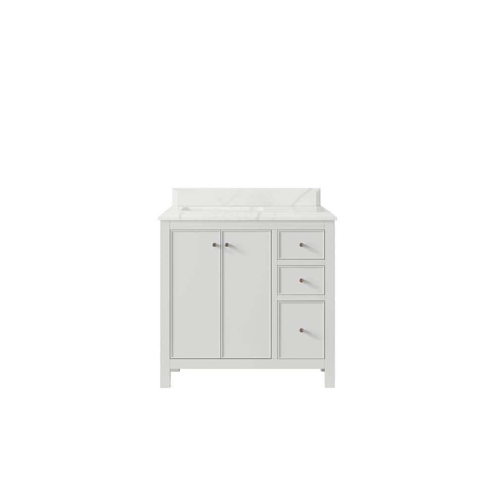 Chicago 36 in. Left Offset Sink Freestanding White Bath Vanity with Calacatta Laza Qt. Top Unassembled price history on PriceWatchPro