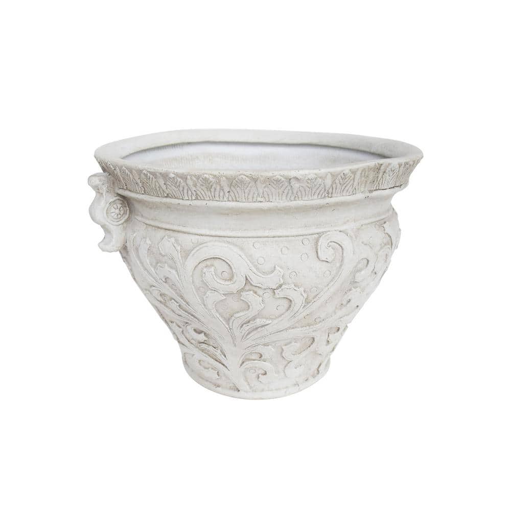 Antique White Lightweight Concrete Grecian Garden Urn Planter