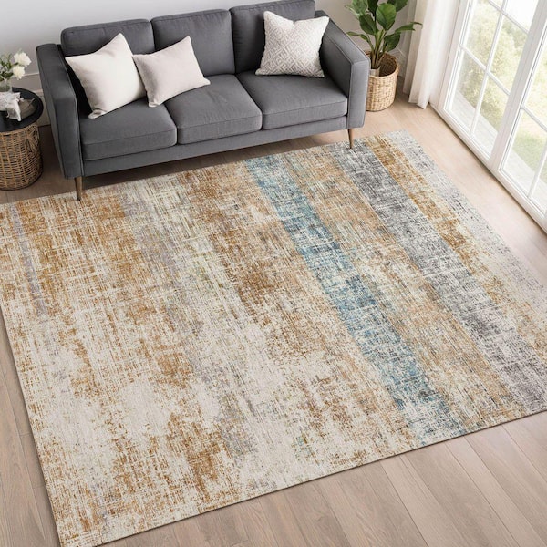 a/tan Addison Rugs Chantille Machine Washable Indoor/Outdoor Abstract
