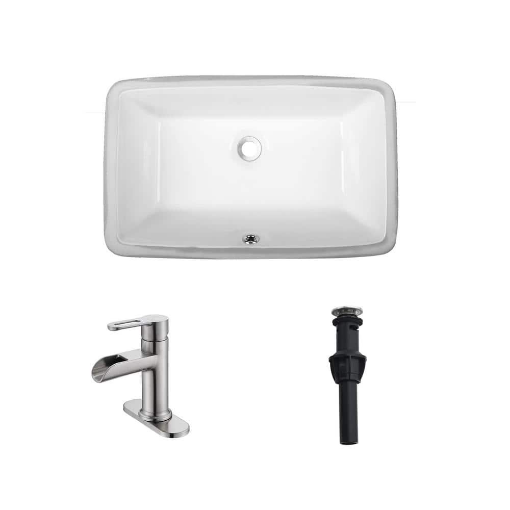 21 in. Undermount Rectangular Bathroom Sink with Overflow Drain in White with Single Handle Faucet in Brushed Finish price history on PriceWatchPro