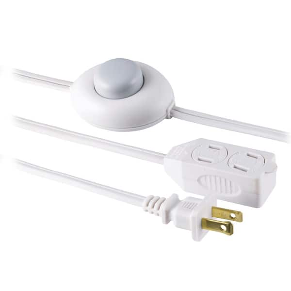 GE 12 ft. 16/3 3-Outlet Polarized Extension Cord with Power Switch, White