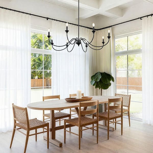 Modern Farmhouse 8-Light Matte Black Candlestick Chandelier with 80 in. Downrod for Dining Room Kitchen Living Room