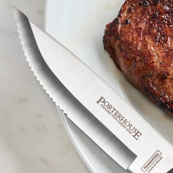 Tramontina Steak Knife Set with Multi-Purpose Hardwood Block Porterhouse Stainless Steel 9-Piece 80000/000ds