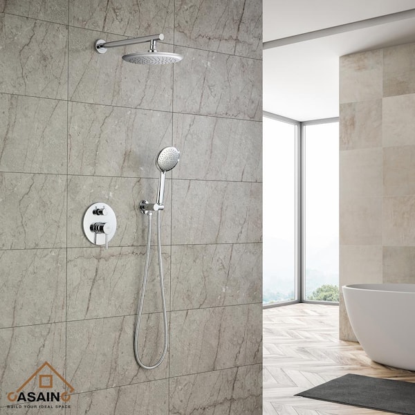 5-Spray Patterns 9.5 in. Wall Mount Dual Shower Heads in Spot Resist Chrome