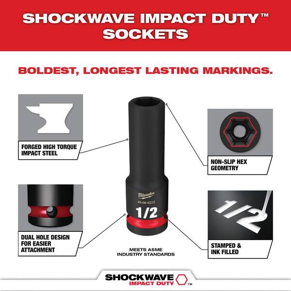 Milwaukee 1/2 in Drive SHOCKWAVE Impact Duty Thin Wall Deep Socket Durable 9-Pce