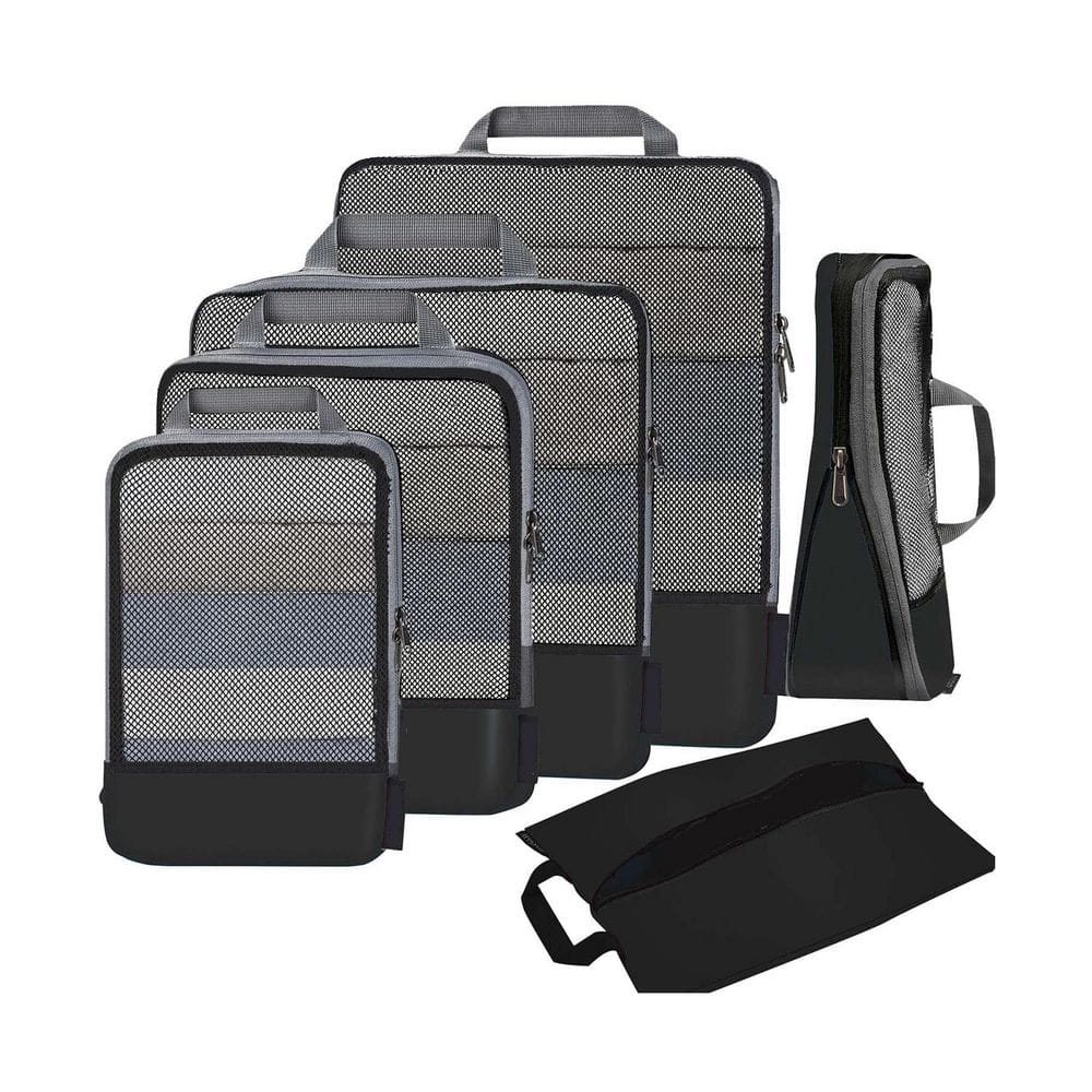 Anqtovp Black 6 PCS Compression Packing Cubes Travel Luggage Expandable ...