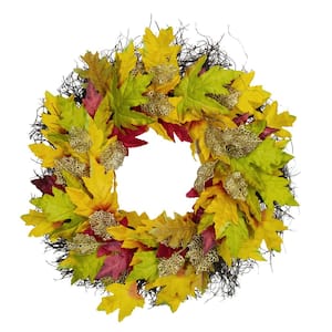 22 in. Unlit Autumn Harvest Maple Leaf Artificial Thanksgiving Floral Wreath