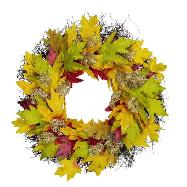 22 in. Unlit Autumn Harvest Maple Leaf Artificial Thanksgiving Floral Wreath