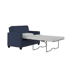 Devon 54 in. Blue Linen 2-Seater Loveseat with Square Arms