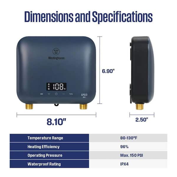 Apolo Mini 3.5 kW 0.68 GPM 120-Volt Smart Point of Use Tankless Electric Water Heater WiFi Enabled, Deep Blue