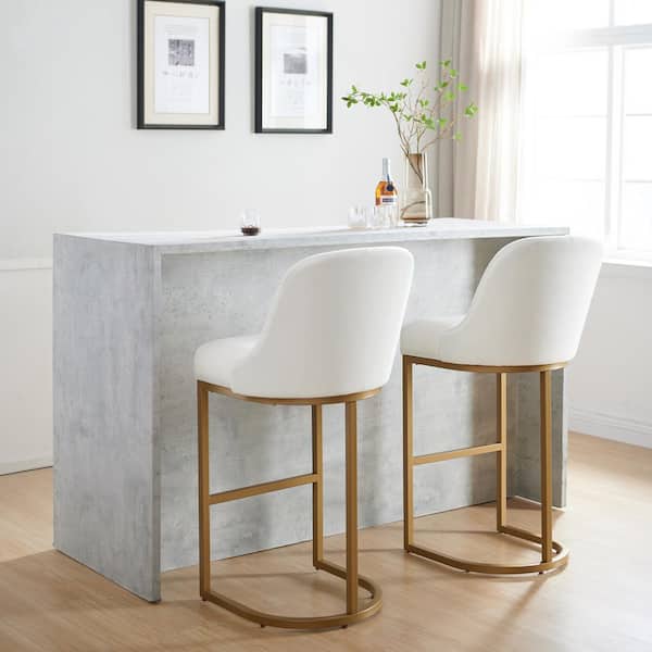 Leick Home Barrelback 42.5 in. H White High Back with Satin Gold Metal Frame Bar Stool with Upholstered Seat (Set of 2)