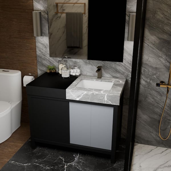 Zilara 42 in W x 22 in D Black and Grey Bath Vanity and Castle Grey Marble Top