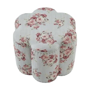 Bronx Manor Floral Ottoman Upholstered Linen 24.5 L x 24.5 W x 18.5 H