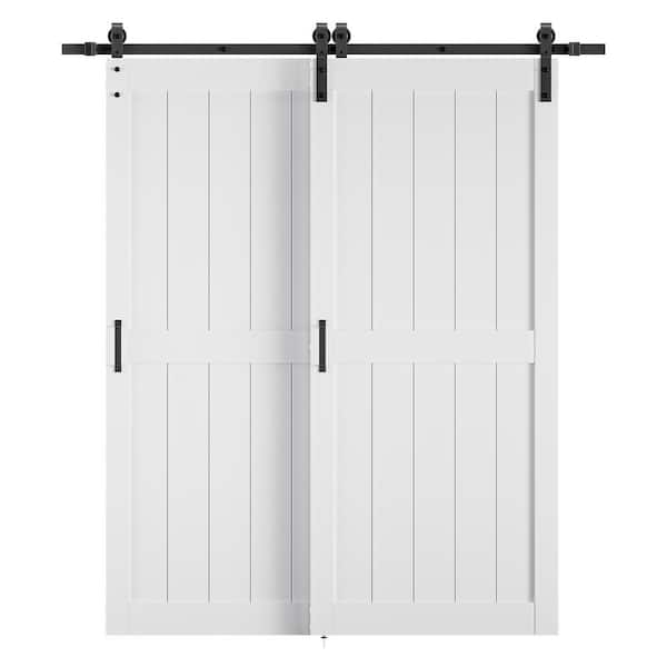 SOCBAZZAR 72 in. x 96 in. (Double 36 in.) Bypass 2-Panel Plank White MDF Interior Sliding Barn Door with Hardware Kit