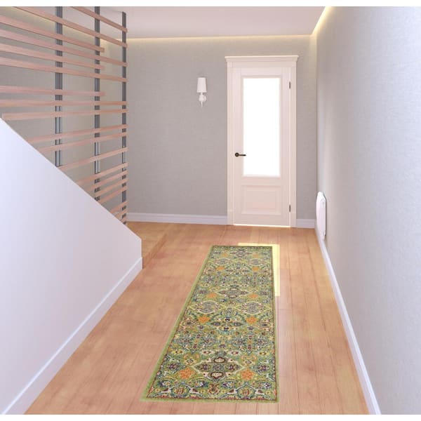 Green 2 ft. x 8 ft. Floral Power Loom Runner Rug
