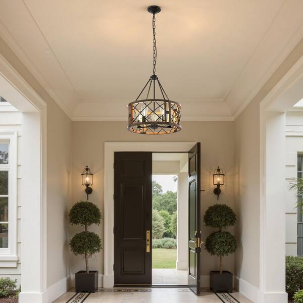 Chamachan① YANSUN 20 in. 5-Light Black Farmhouse Chandelier with