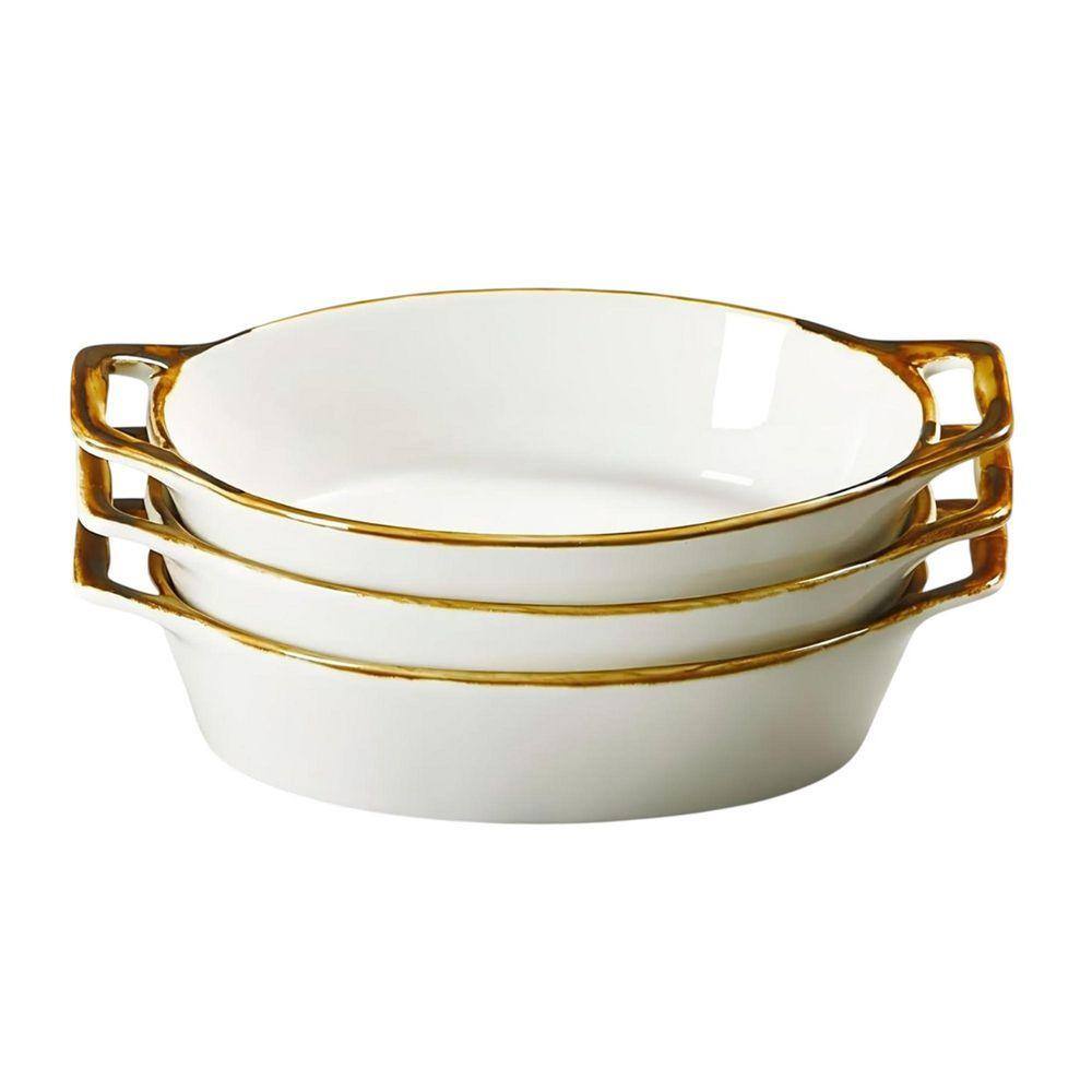 4-Piece Brown Rim Ceramic Oval Baking Dish Set with Handles, Oven Safe ...