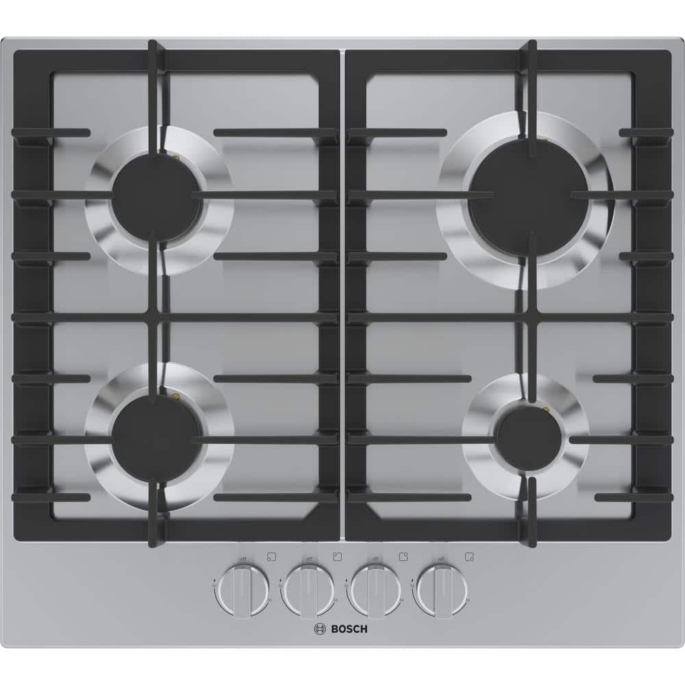 Bosch 500 24 in. Gas Cooktop in Stainless Steel with 4 Burners including 11,500 BTU Burner, Silver