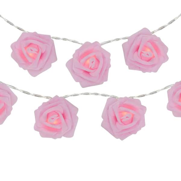 Northlight 10-Count Pink Rose Flower LED String Lights  4.5ft  Clear Wire