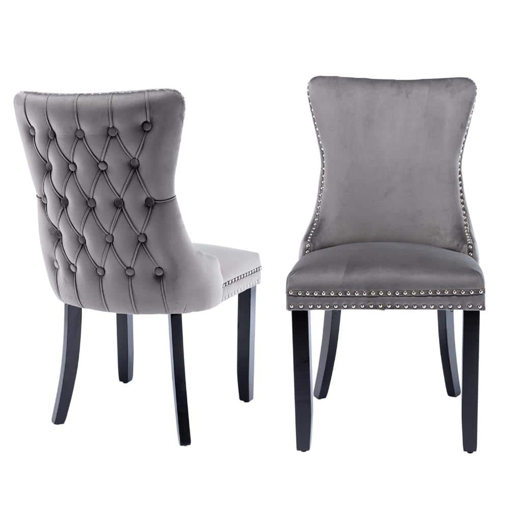 High-end Gray Tufted Contemporary velvet Nailhead Trim Upholstered Dining C
