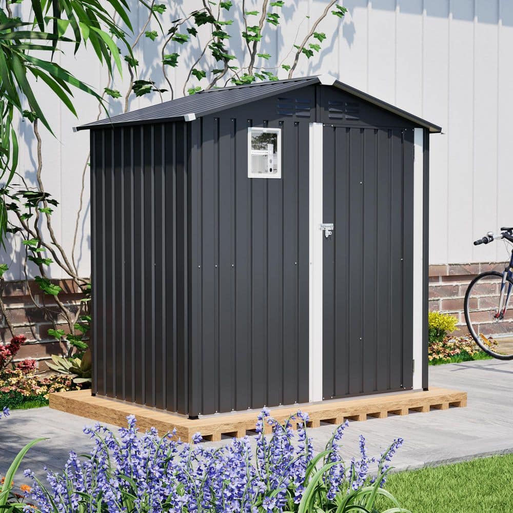 Thanaddo 6 ft. W x 4 ft. D Outdoor Metal Tool Storage Shed, Black