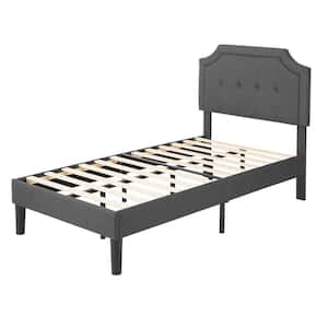 Twin Size Bed Frame with Headboard, Upholstered Platform Bed with Sturdy Wood Slat Support, Gray, 38.97 in. W