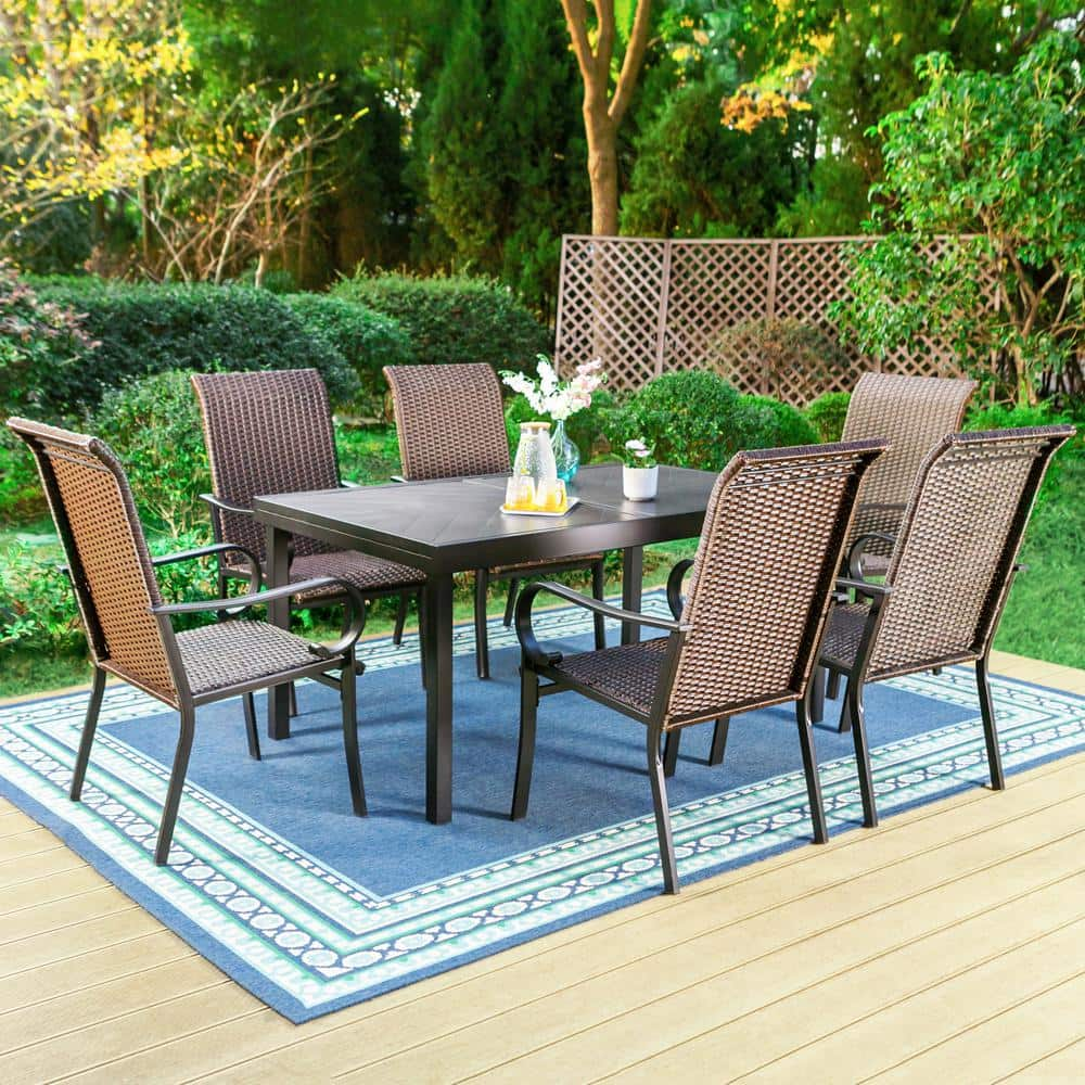 PHI VILLA 7-Piece Metal Outdoor Dining Set with Extensible Rectangular ...