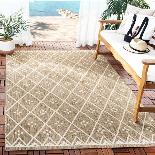 Courtyard Brown/Light Beige Doormat 3 ft. x 5 ft. Tribal Diamond Indoor/Outdoor Patio Area Rug