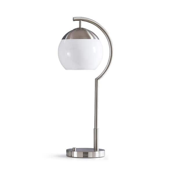 HOMEGLAM Metro 26.5 in. H Table Lamp - Brushed Nikcle/Glass White Globe