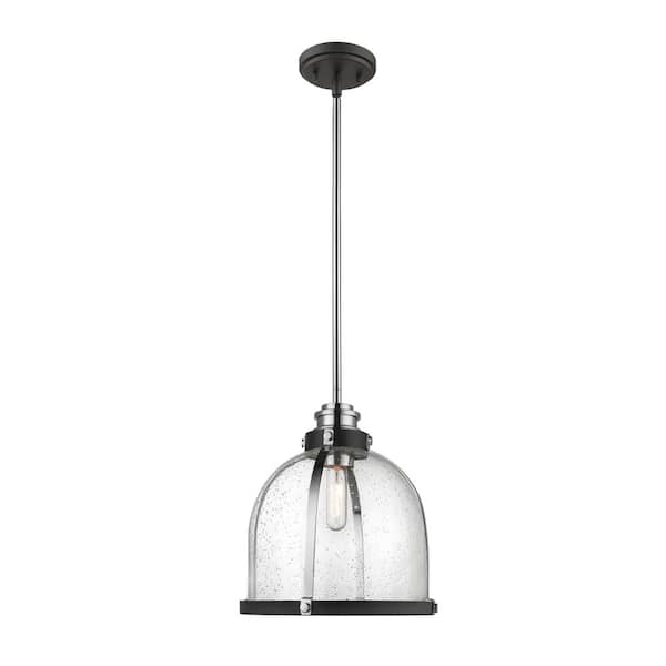 Unbranded Quadra 1-Light Matte Black and Chrome Pendant with Clear Seedy Glass Shade