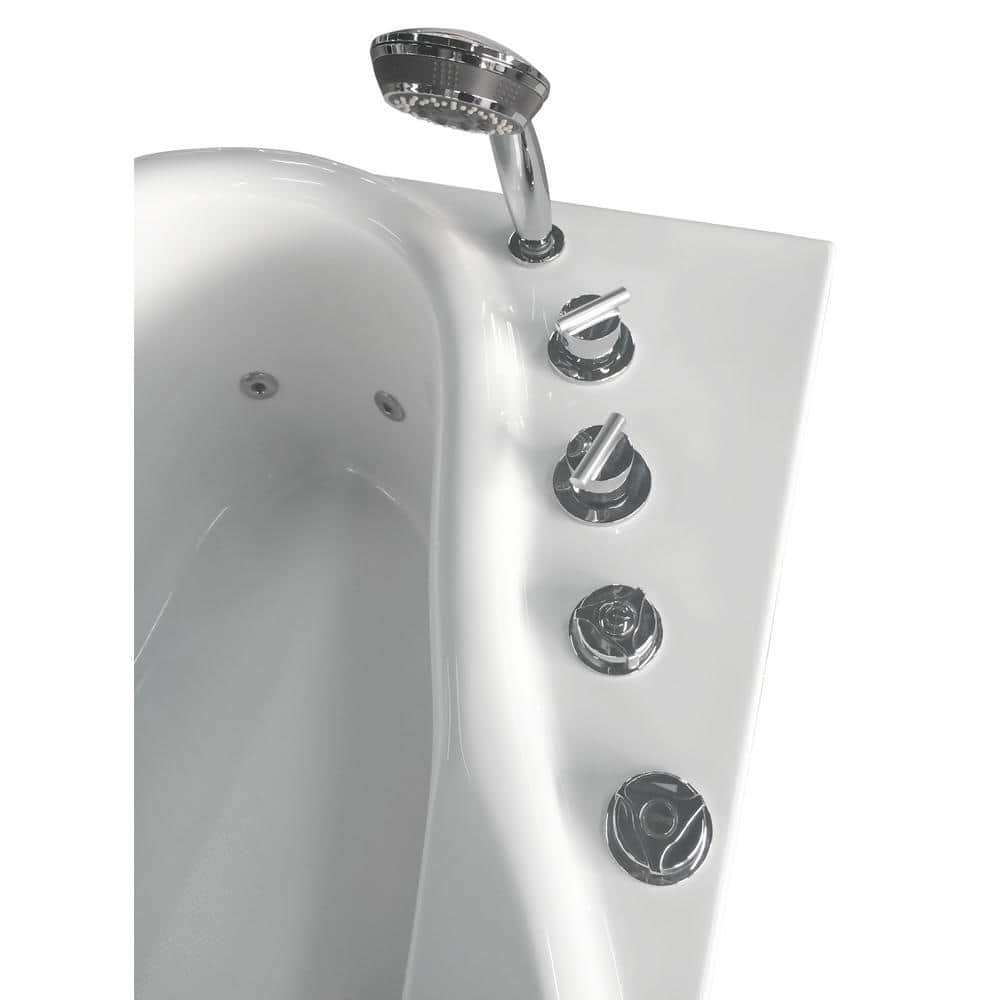 57'' White Acrylic Corner Whirlpool Bathtub with Faucet
