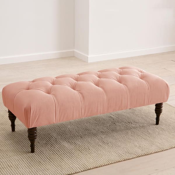 Skyline Furniture Warren Velvet Blush Tufted Bench