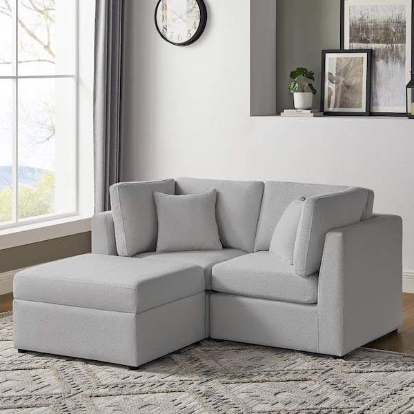 Unbranded Chandler 66 in. Square Arm 3-piece Polyester Performance Fabric Rectangle Sectional Chofa-Gray