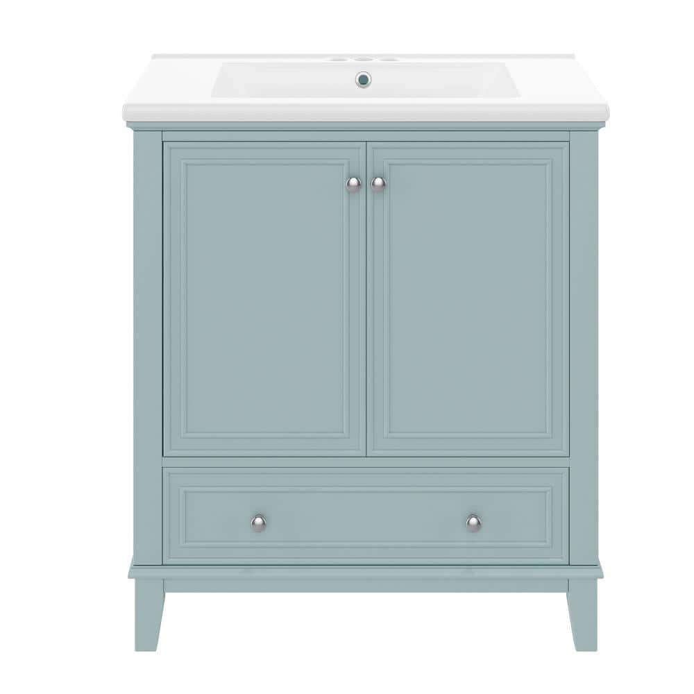 30 in. W Single Sink Freestanding Bath Vanity in Green with White Ceramic Top Unassembled price history on PriceWatchPro