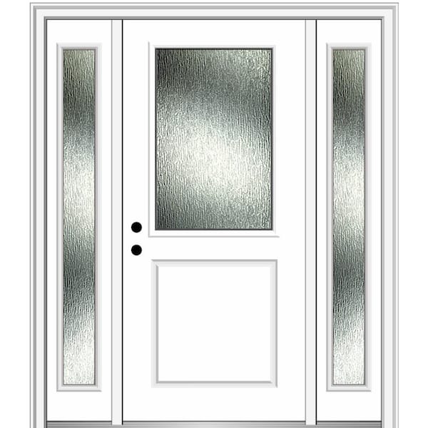 MMI Door 64 in. x 80 in. Right-Hand Inswing Rain Glass Primed Fiberglass Prehung Front Door on 4-9/16 in. Frame