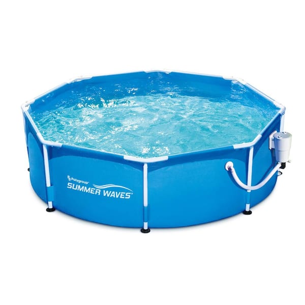 Summer Waves 8 ft. Round 30 in. D Metal Frame Above Ground Swimming Pool and Pump