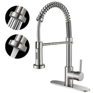 Pause Mode Single Handle Spring Pull Down Sprayer Kitchen Faucet with 2-Function Sprayer Included in Brushed Nickel
