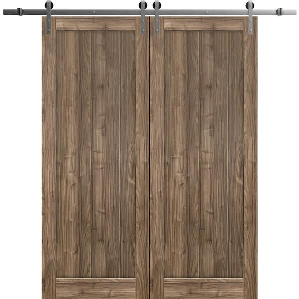 Sartodoors 28 in. x 96 in. 2 Panel Walnut Solid MDF Sliding Barn Door with Hardware Kit