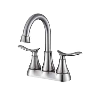 4 in. Centerset Double-Handle High Arc Bathroom Faucet with Pop-Up Drain and Supply Hoses in Brushed Nickel