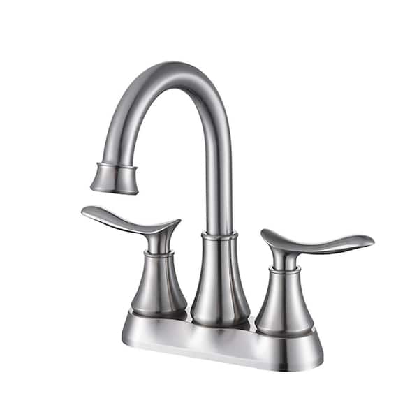 GIVING TREE 4 in. Centerset Double-Handle High Arc Bathroom Faucet with Pop-Up Drain and Supply Hoses in Brushed Nickel
