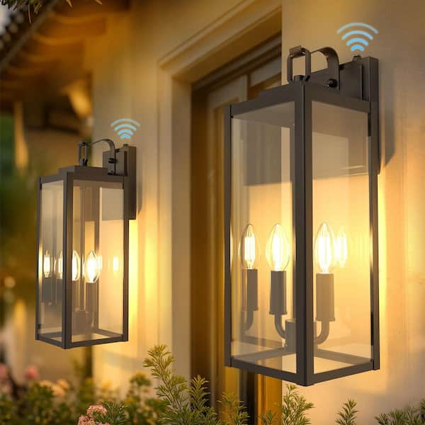 YANSUN 18 in. Black Outdoor Wall Lantern-Tall Transitional Exterior Light with Clear Glass (2-Pack)