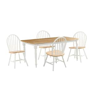 Windsor 5-Piece Rectangular Cream/Natural Wood Top Dining Room Set-Seats 6