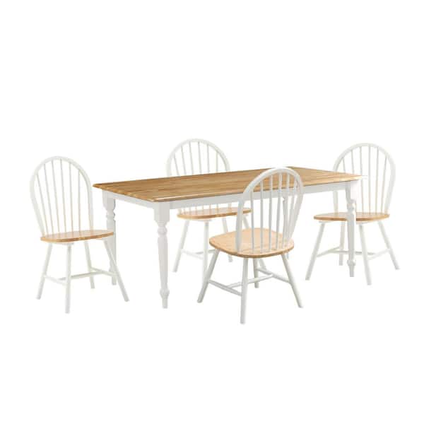 Boraam Windsor 5-Piece Rectangular Cream/Natural Wood Top Dining Room Set-Seats 6