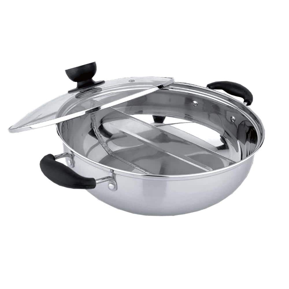 11-inch Stainless Steel Shabu Hot Pot with Glass Lid and Ladles
